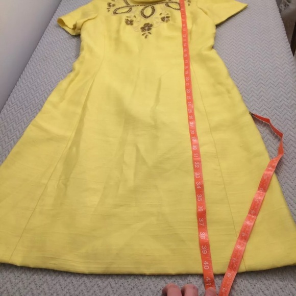 Sylvia Ann Union Made Canary Yellow Beaded Dress - Picture 7 of 8